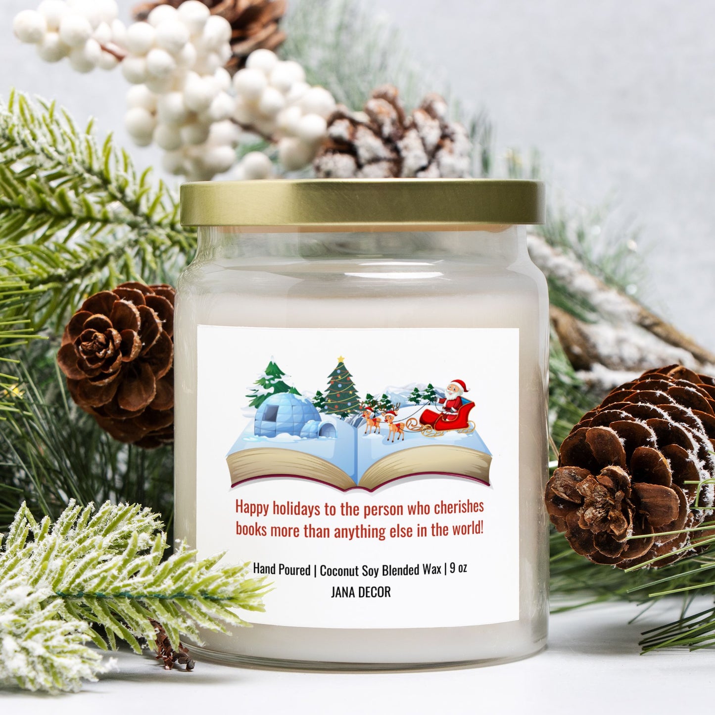 Happy Holidays Book Lover Candle - Apothecary Jar 9oz