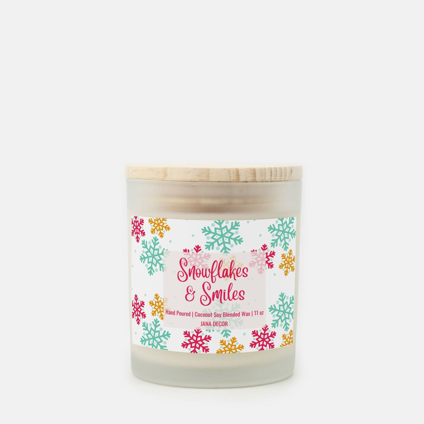 Snowflakes & Smiles - Frosted Glass Christmas Candle (Hand Poured 11 oz)