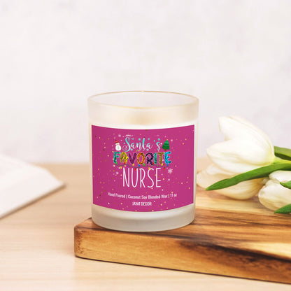 Santa's Favorite Nurse - Christmas Candle in Frosted Glass Jar (Hand Poured 11 oz)