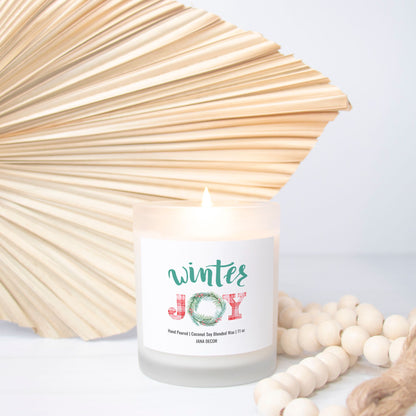 Winter Joy Christmas Candle - Frosted Glass (Hand Poured 11 oz)