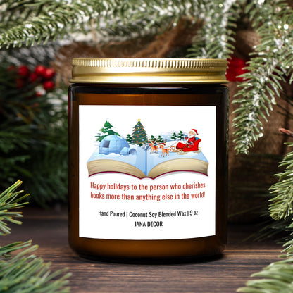 Happy Holidays Book Candle - Amber Jar 9oz