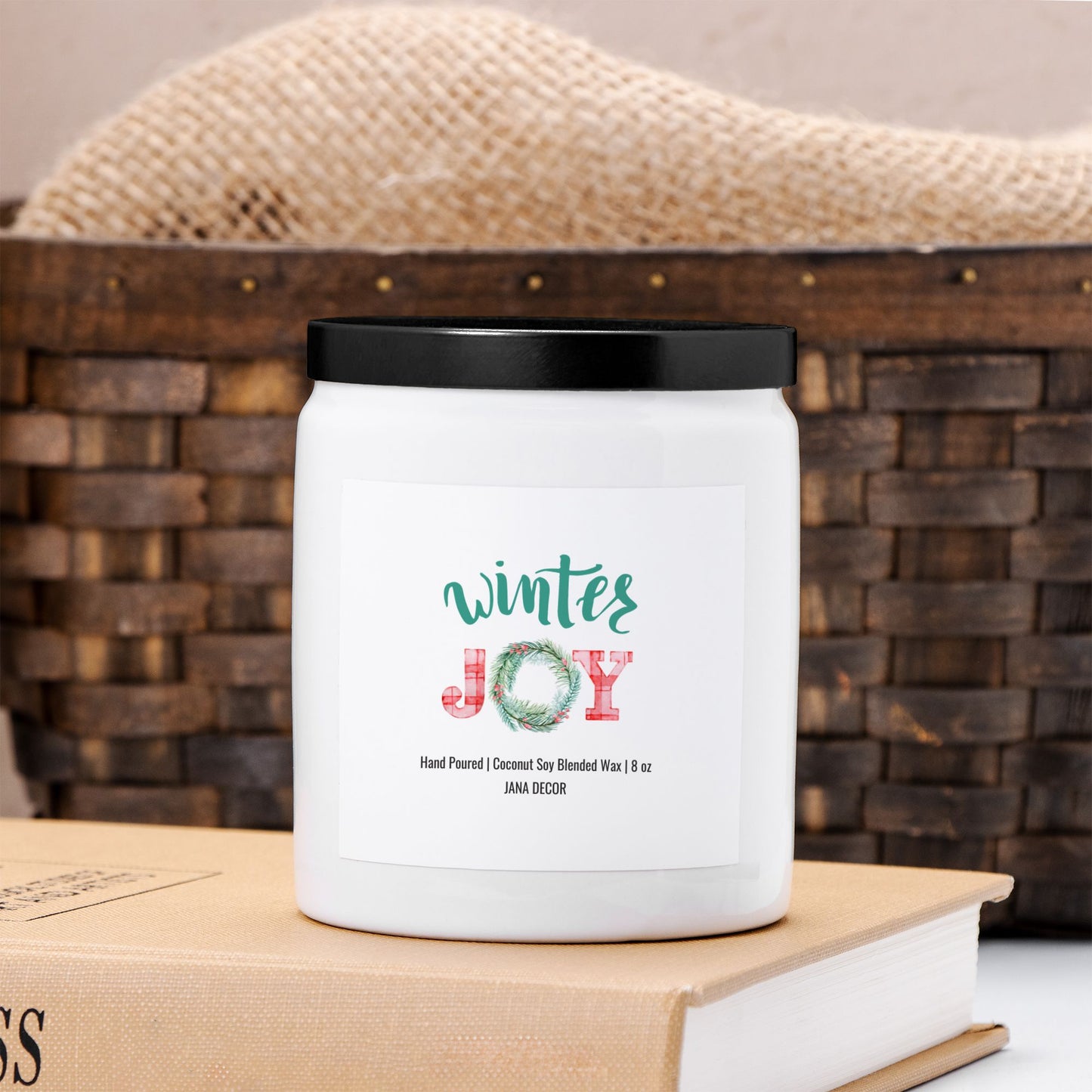 Winter Joy - White Ceramic Jar Christmas Candle 8oz