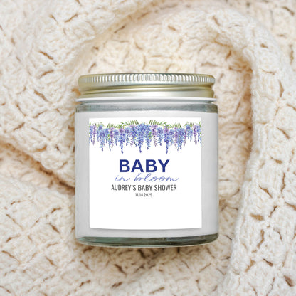 Personalized Baby in Bloom Baby Shower Candle Favors - Clear Glass Jar 4oz