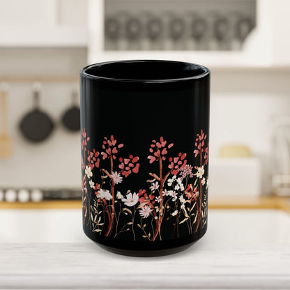 Fall Florals - Black Ceramic Mug (11oz, 15oz)