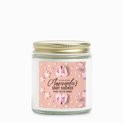 Personalized Boho Pink Baby Shower Candle Favors - Clear Glass Jar 4oz