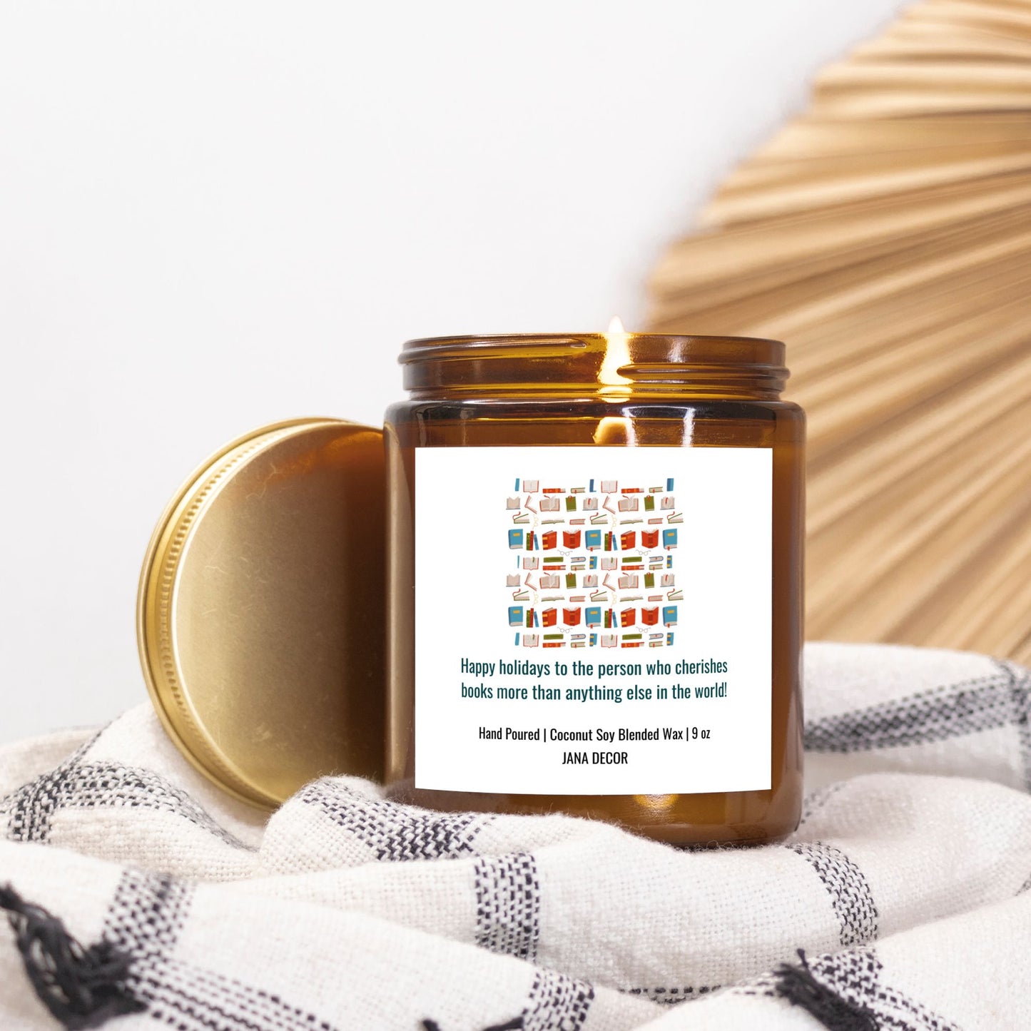 Happy Holidays Book Candle - Amber Jar 9oz