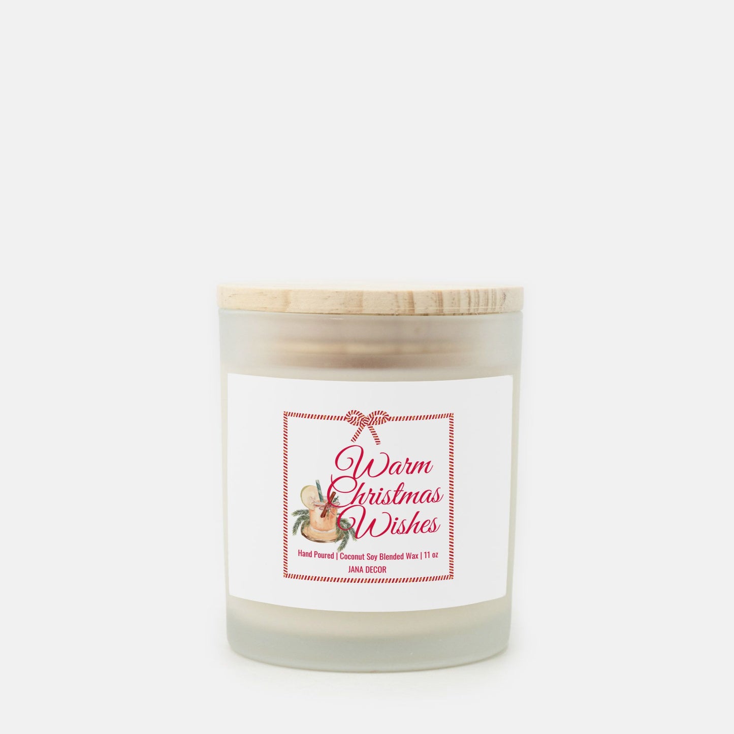 Warm Christmas Wishes  Christmas Candle - Frosted Glass (Hand Poured 11 oz)