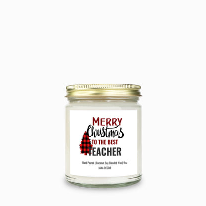 Merry Christmas to the Best Teacher Candle - Clear Jar 9oz