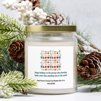 Happy Holidays Book Lover Candle - Apothecary Jar 9oz