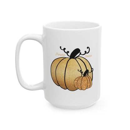 Faux Gold Glitter Pumpkin - Ceramic Mug, (11oz, 15oz)