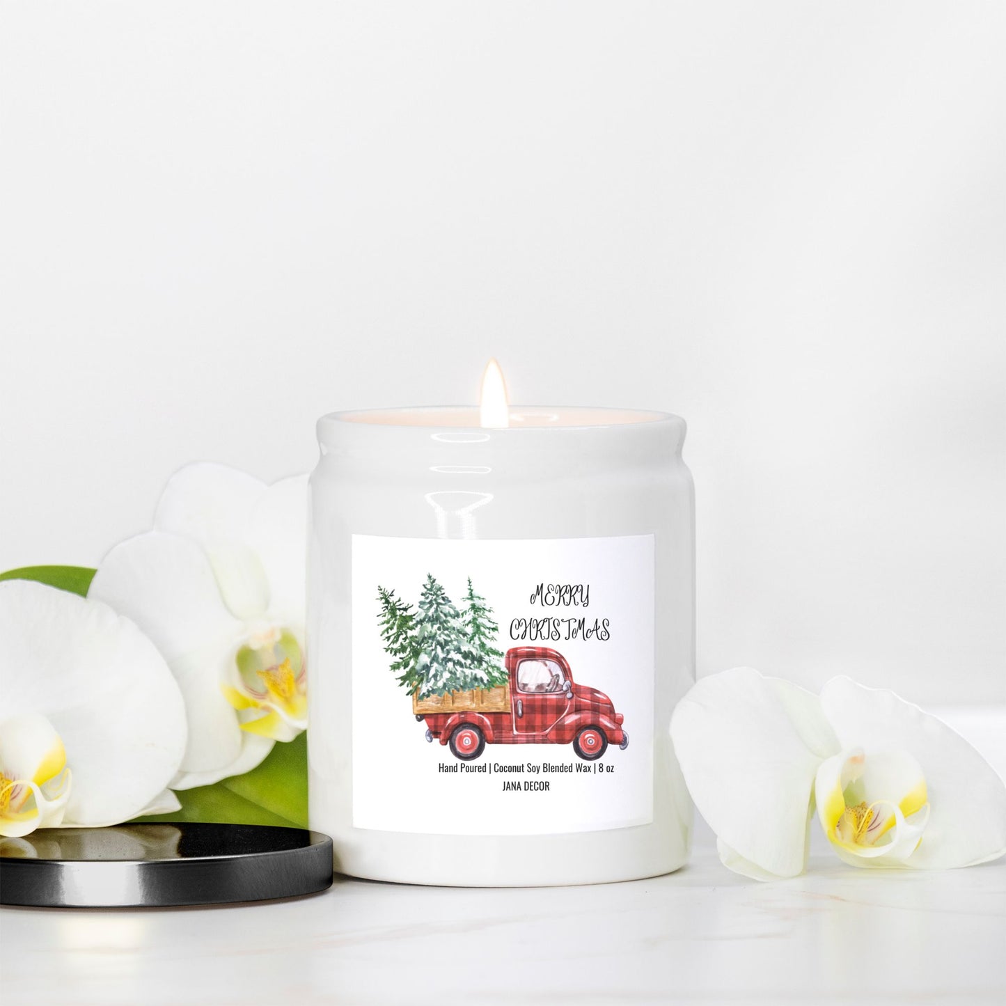 Merry Christmas - White Ceramic Jar Candle 8oz