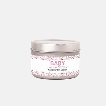Personalized Magnolia Baby Shower Candle Favors - Tin 4oz