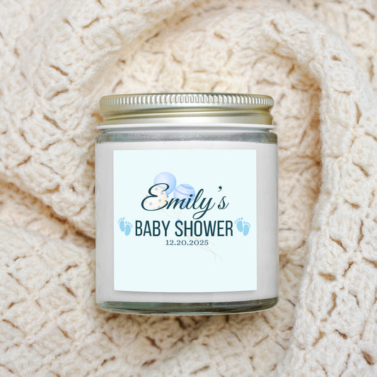 Personalized Baby Shower Candle Favors - Clear Glass Jar 4oz