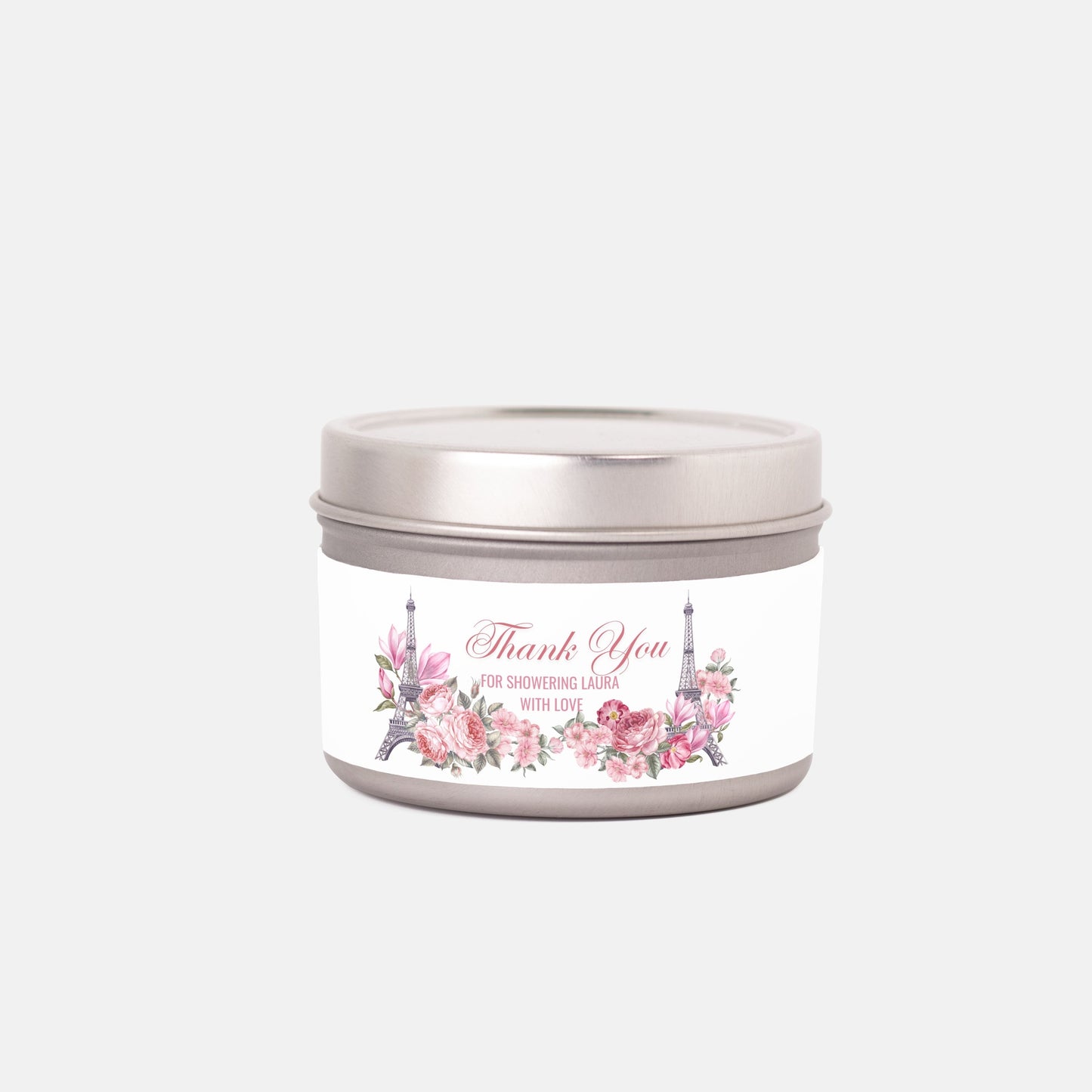 Personalized Eiffel Tower French Themed Bridal Shower Candle Favor - Tin 4oz