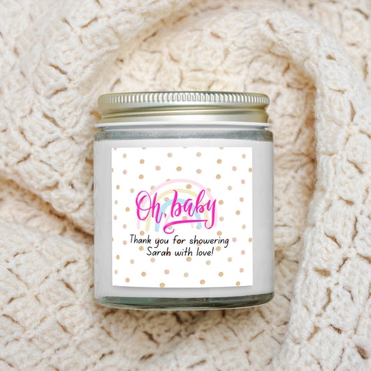 Personalized Oh Baby Shower Candle Favors - Clear Glass Jar 4oz