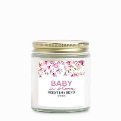 Personalized Floral Baby in Bloom Baby Shower Candle Favors - Clear Glass Jar 4oz
