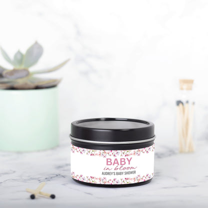 Personalized Magnolia Baby Shower Candle Favors - Tin 4oz