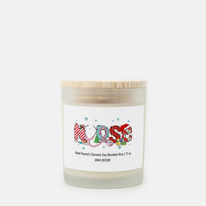 Nurse Christmas Candle - Frosted Glass (Hand Poured 11 oz)