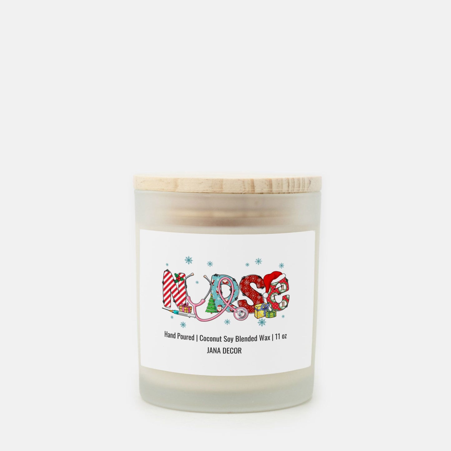 Nurse Christmas Candle - Frosted Glass (Hand Poured 11 oz)