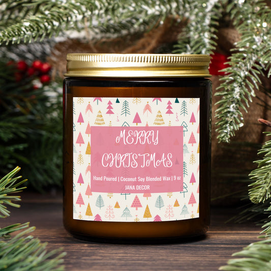 Merry Christmas Candle - Amber Jar 9oz