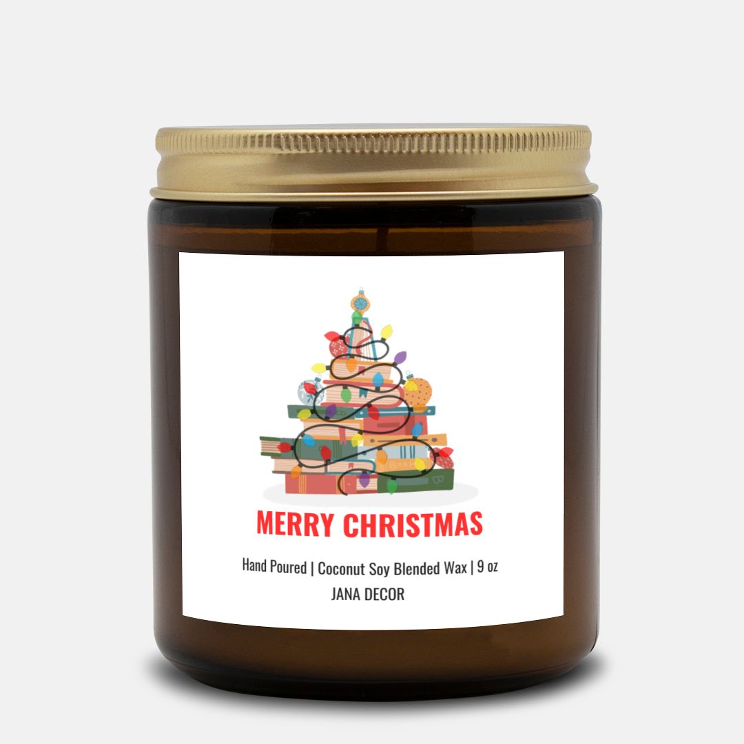 Merry Christmas Book Candle - Amber Jar 9oz