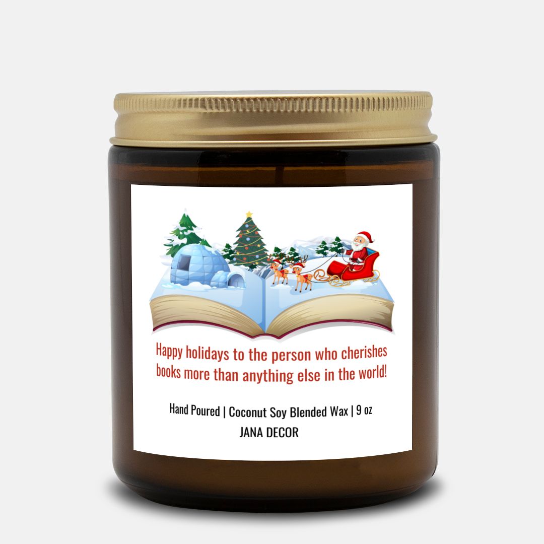 Happy Holidays Book Candle - Amber Jar 9oz