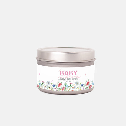 Personalized Wildflower Themed Baby Shower Candle Favor - Tin 4oz
