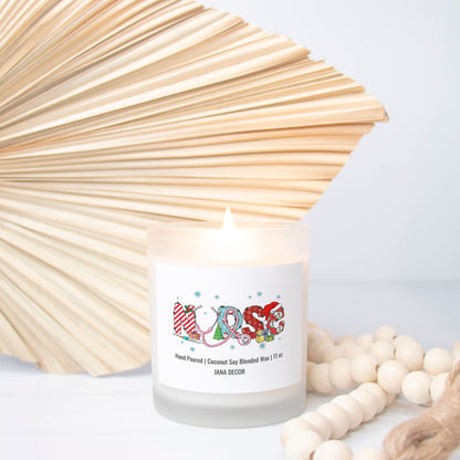 Nurse Christmas Candle - Frosted Glass (Hand Poured 11 oz)