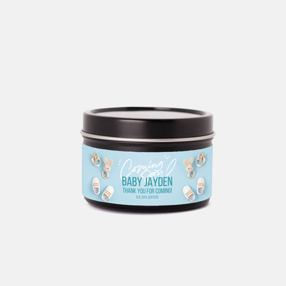 Personalized Coming Soon Baby Shower Candle Favors - Tin 4oz
