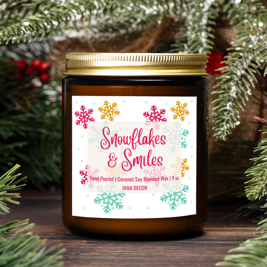 Snowflakes & Smiles Christmas Candle - Amber Jar 9oz