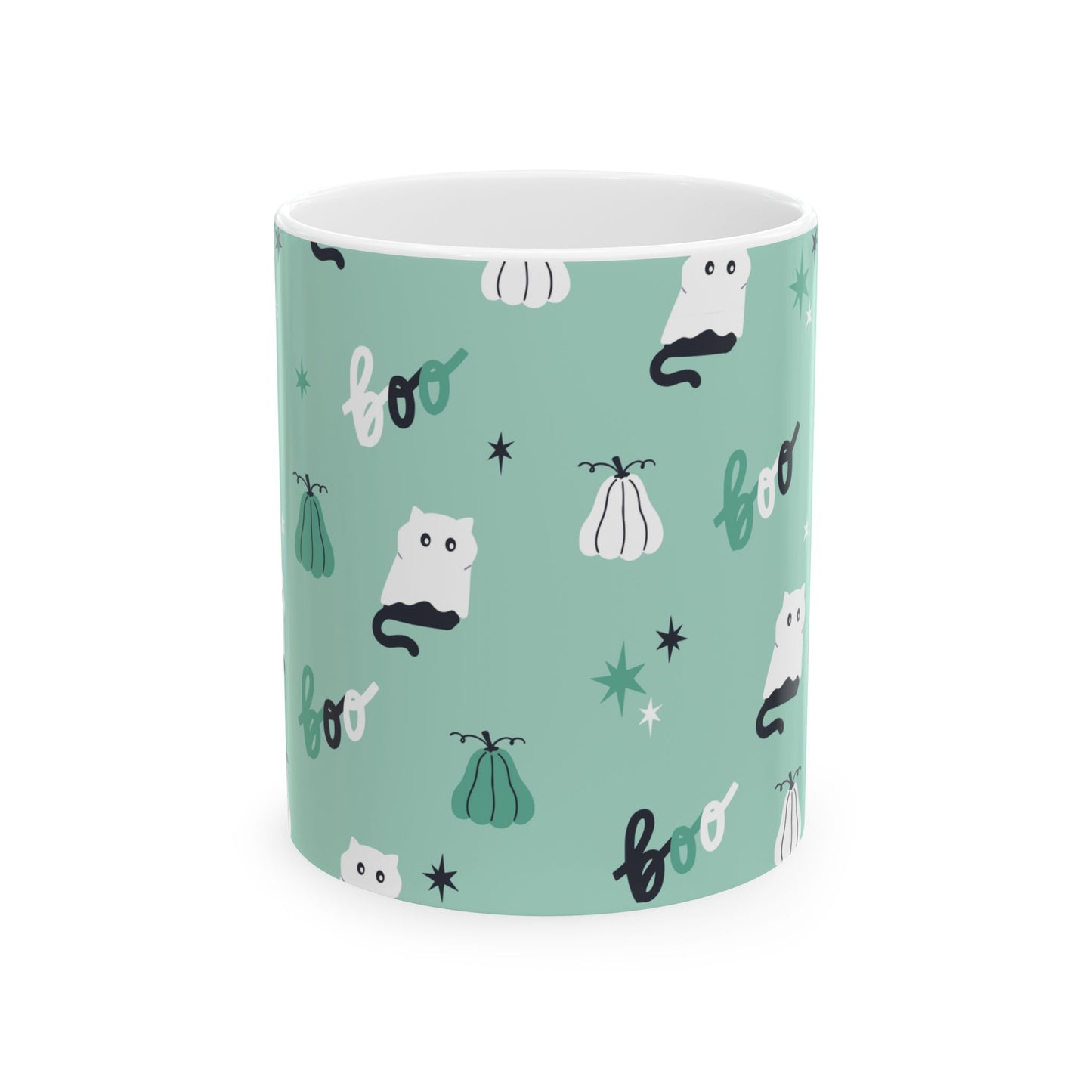 Cat Ghost Halloween Ceramic Mug (11oz, 15oz)