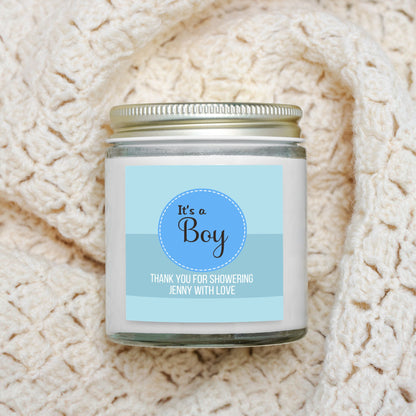 Personalized It's a Boy Baby Shower Candle Favors - Clear Glass Jar 4oz