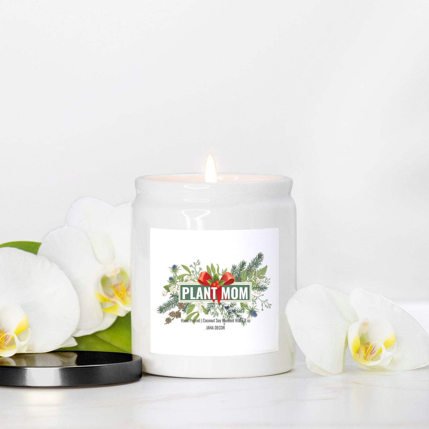 Plant Mom - White Ceramic Jar Christmas Candle 8oz