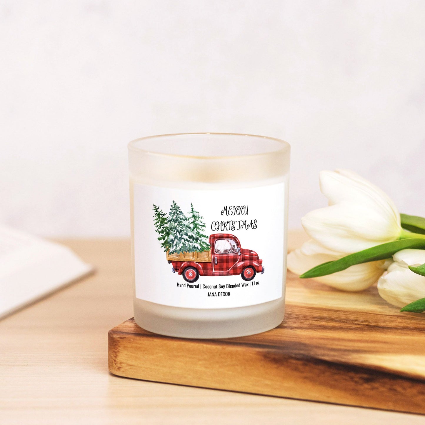 Merry Christmas - Frosted Glass Candle (Hand Poured 11 oz)