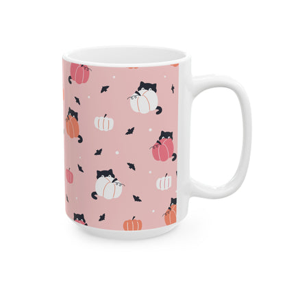 Cute Black Cat Pumpkin Halloween Ceramic Mug, (11oz, 15oz)