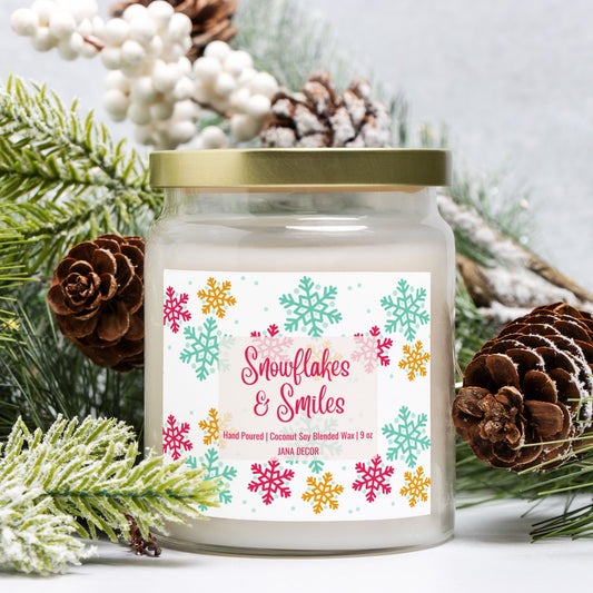 Snowflakes & Smiles Christmas Candle - Apothecary Jar 9oz