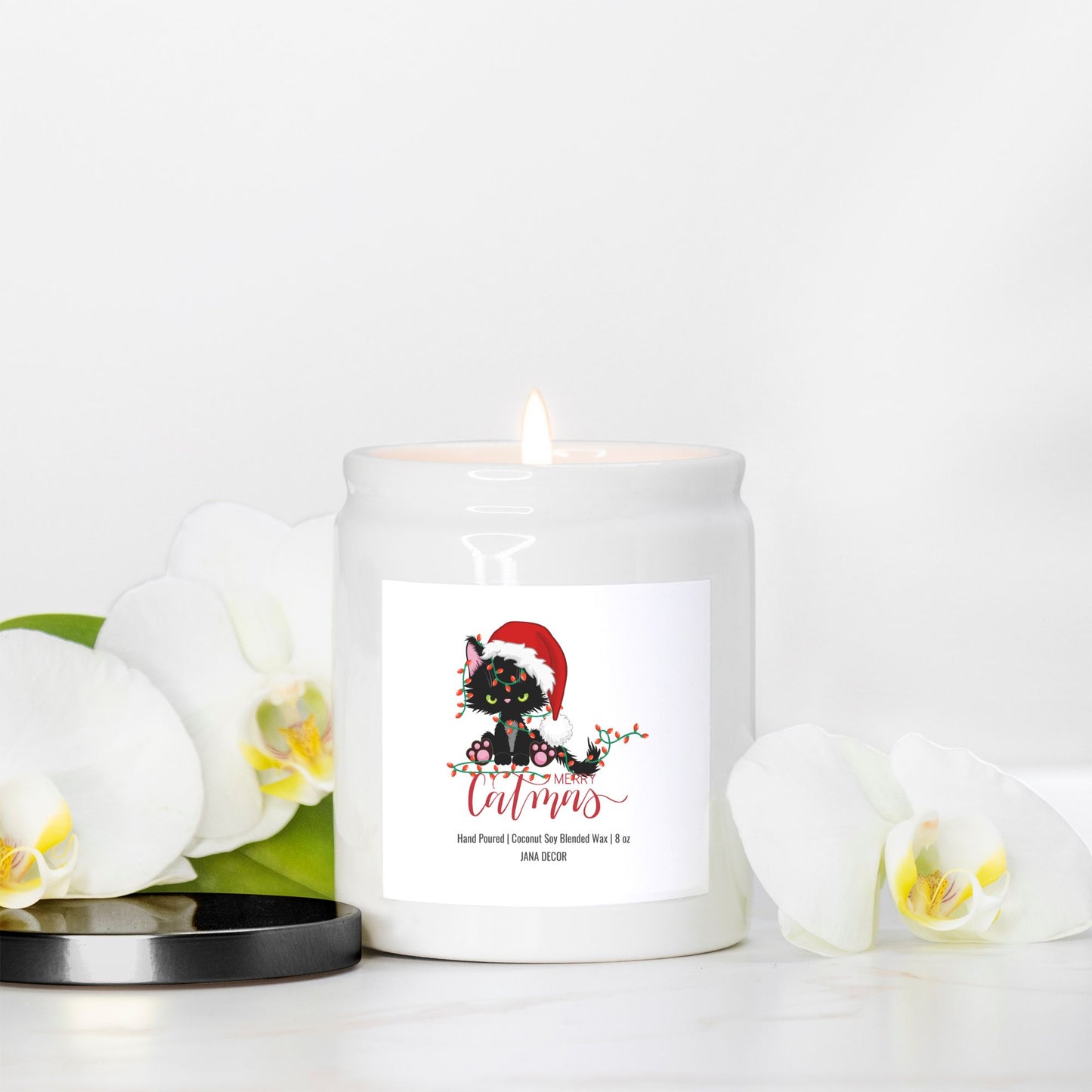 Merry Catmas - White Ceramic Jar Christmas Candle 8oz