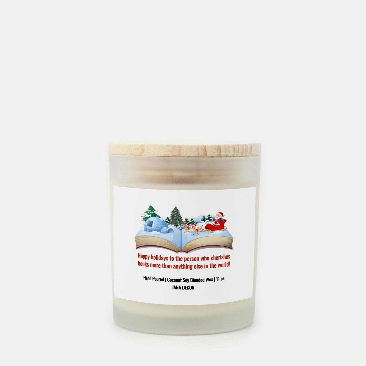 Happy Holidays - Book Lover Christmas Candle - Frosted Glass (Hand Poured 11 oz)