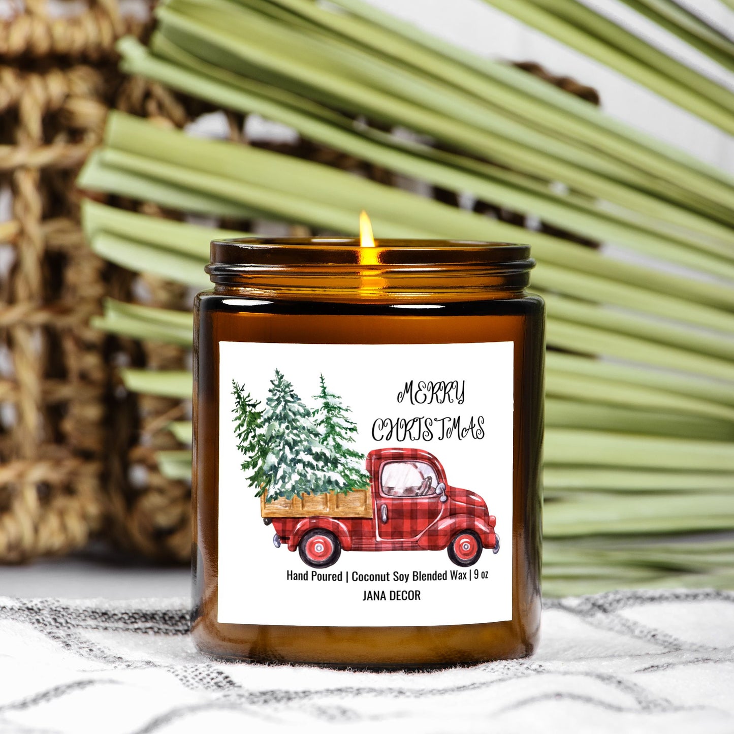 Merry Christmas Candle - Amber Jar 9oz