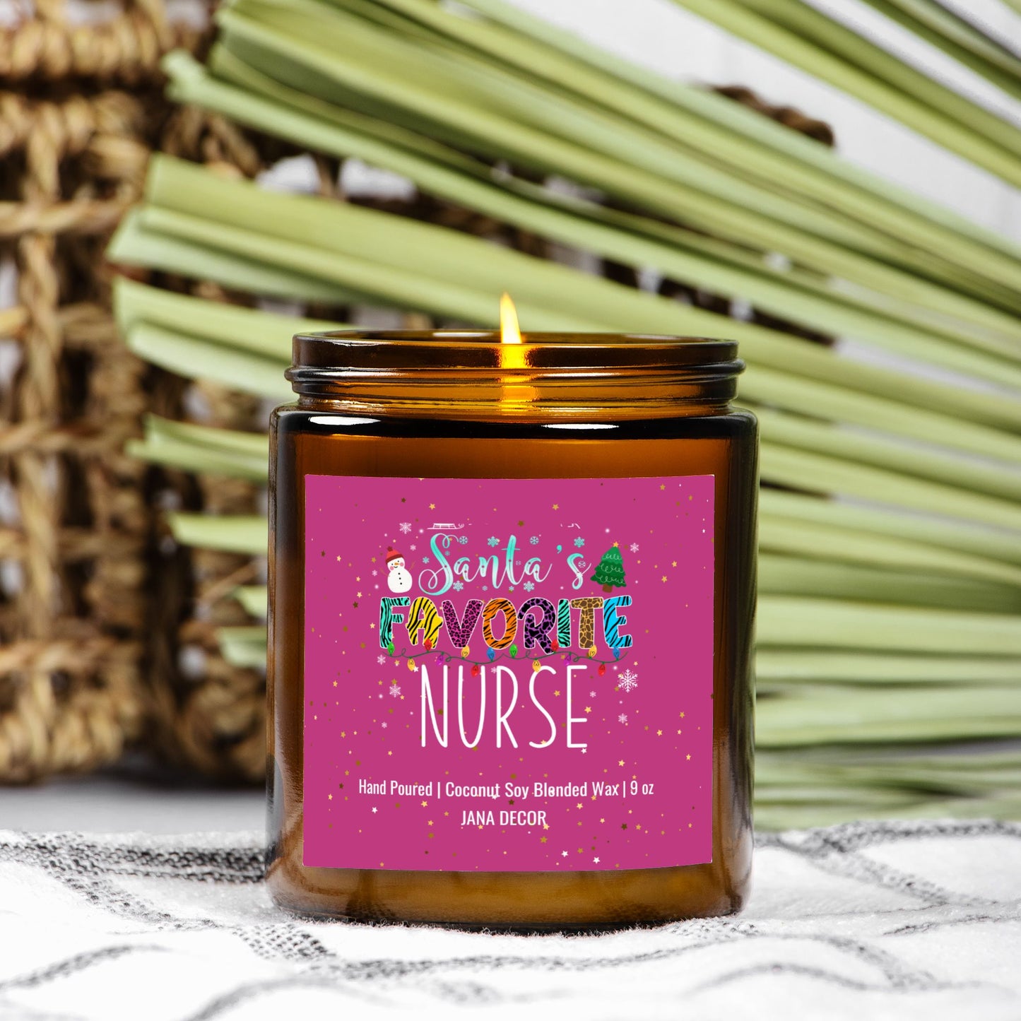 Santa's Favorite Nurse Christmas Candle - Amber Jar 9oz