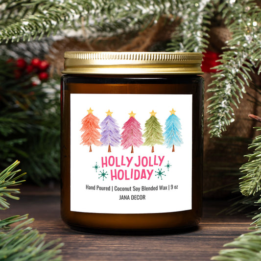 Holly Jolly Holiday Candle - Amber Jar 9oz