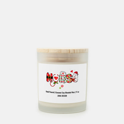 Nurse Christmas Candle - Frosted Glass Jar (Hand Poured 11 oz)