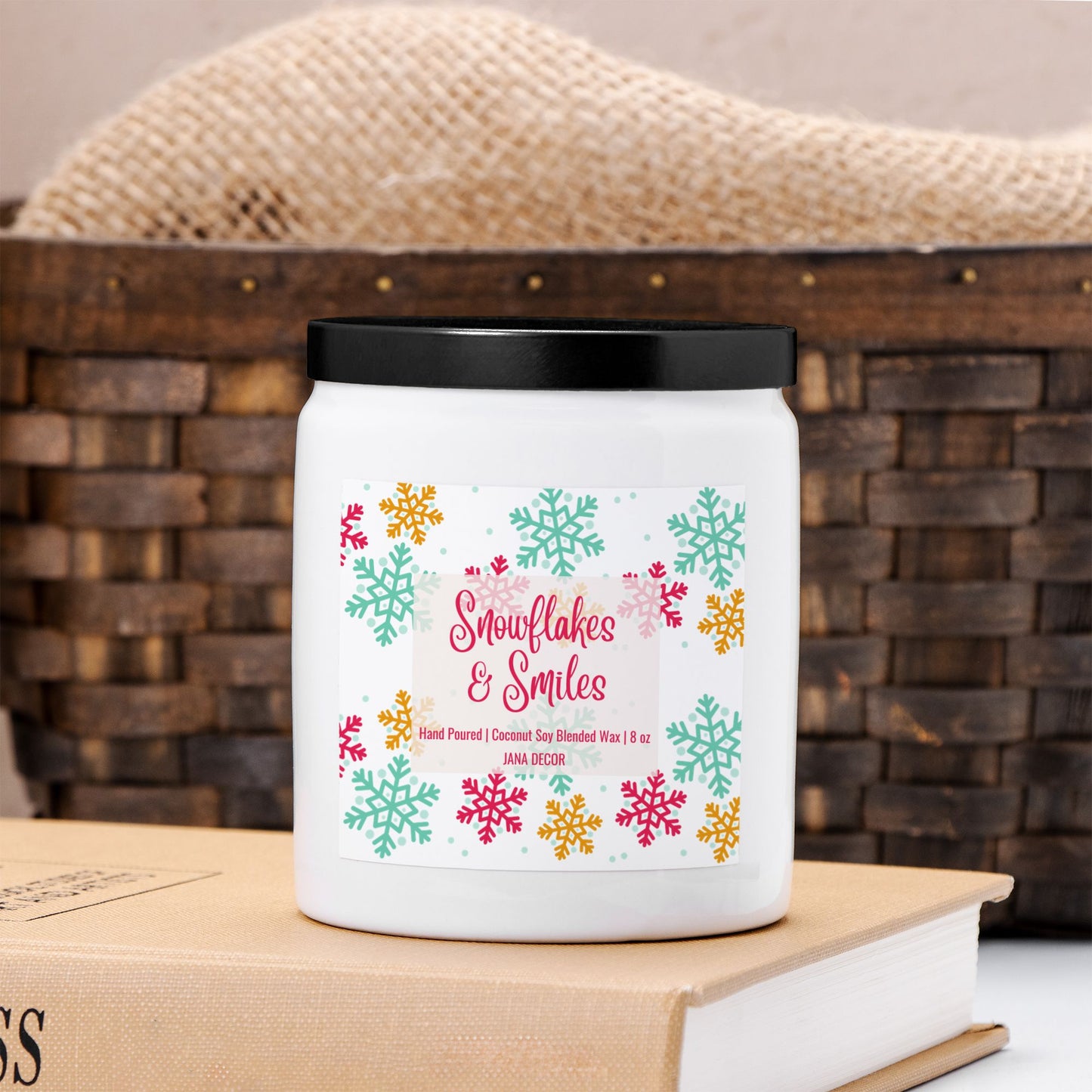 Snowflakes & Smiles - White Ceramic Jar Christmas Candle 8oz