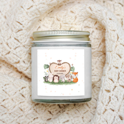 Personalized Woodland Animals Baby Shower Candle Favors -  Clear Glass Jar 4oz