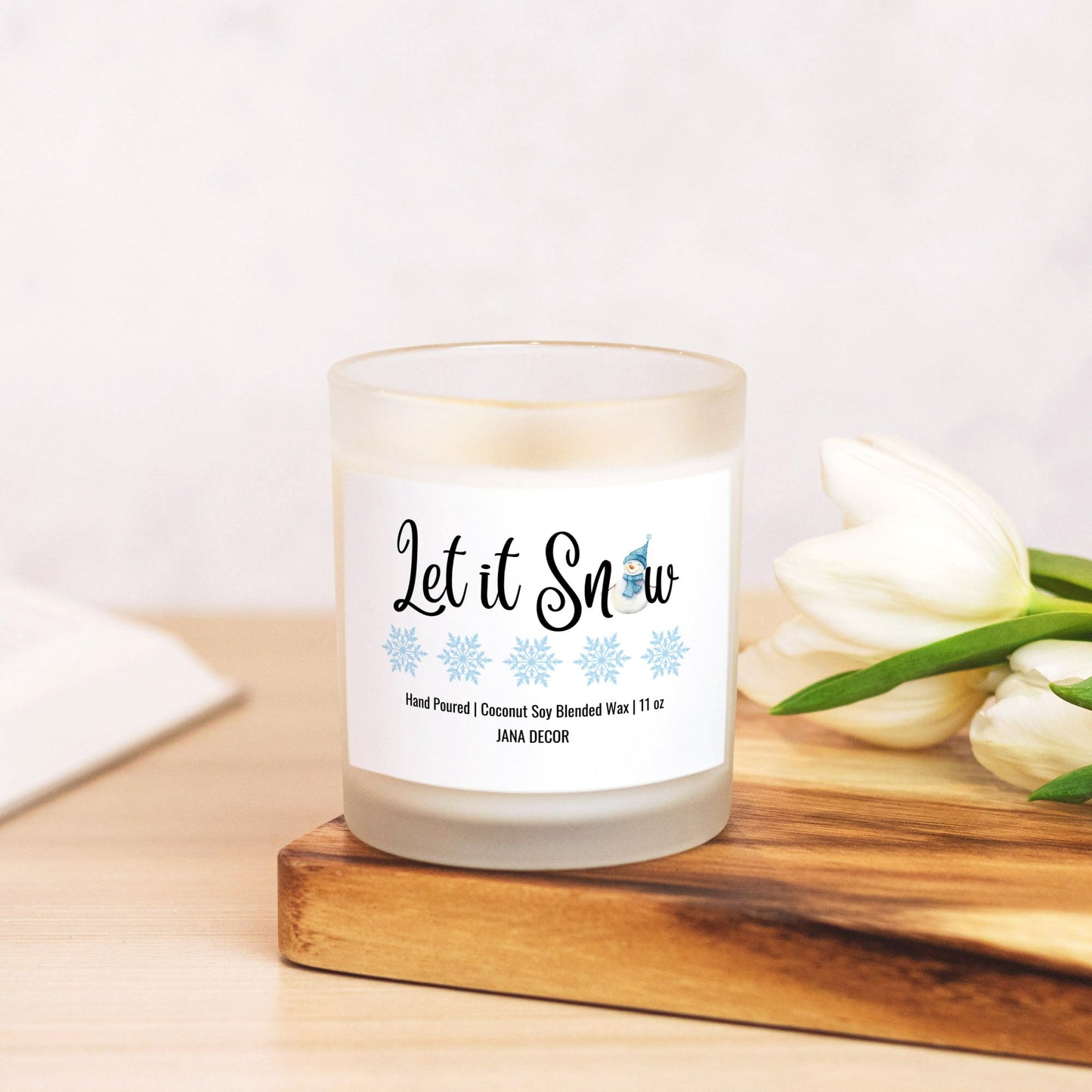 Let it Snow - Frosted Glass Christmas Candle (Hand Poured 11 oz)