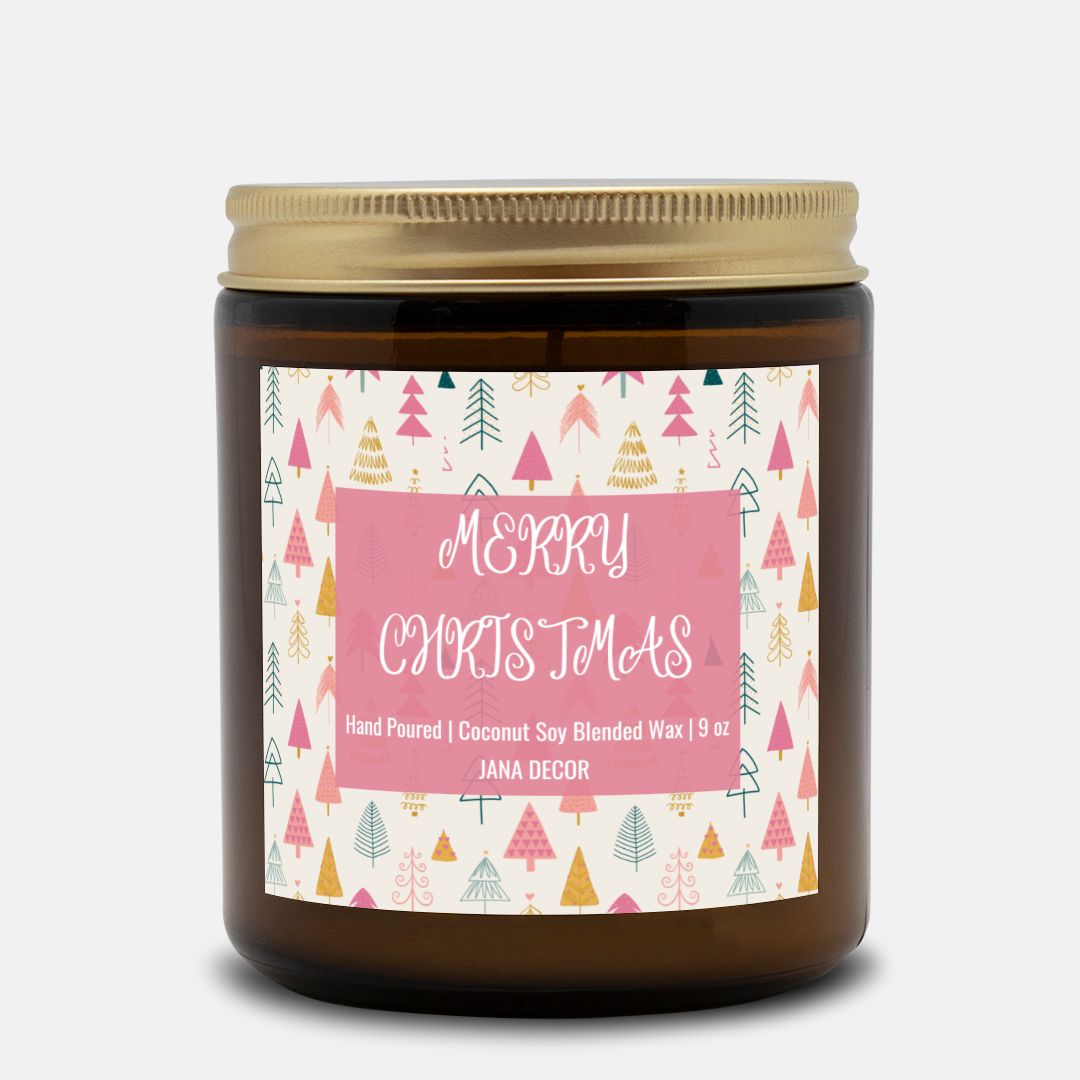 Merry Christmas Candle - Amber Jar 9oz