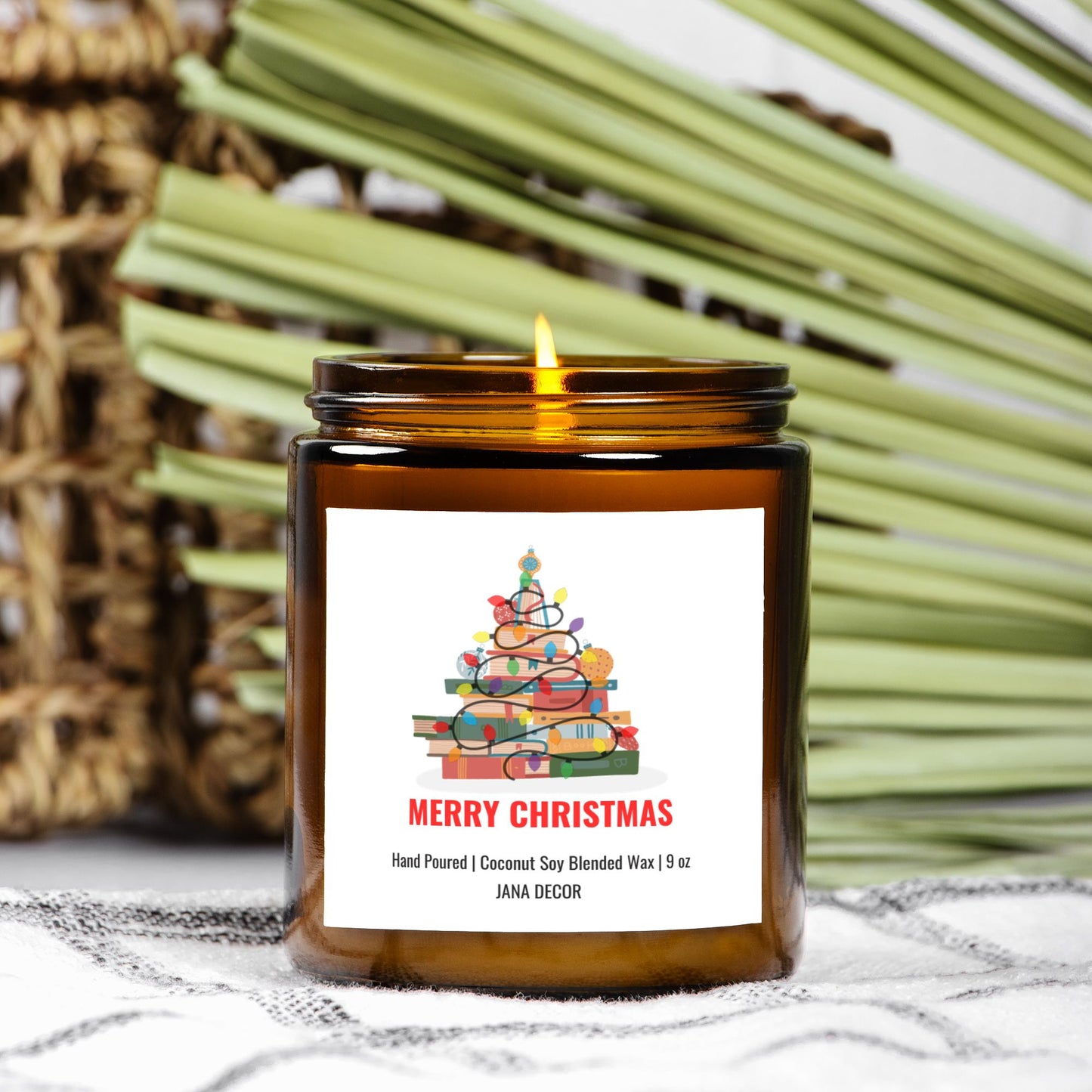 Merry Christmas Book Candle - Amber Jar 9oz