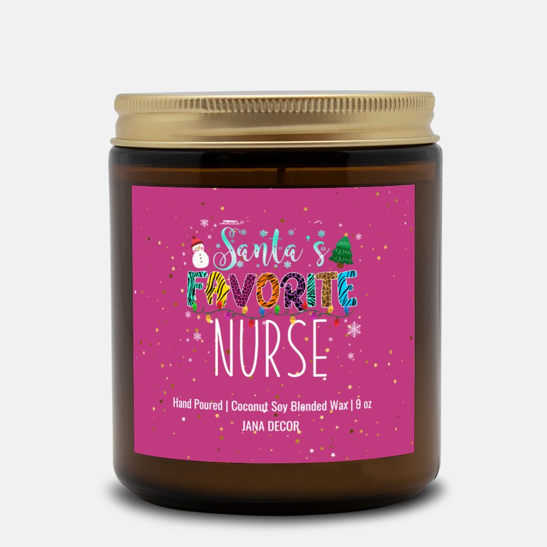 Santa's Favorite Nurse Christmas Candle - Amber Jar 9oz