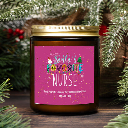 Santa's Favorite Nurse Christmas Candle - Amber Jar 9oz