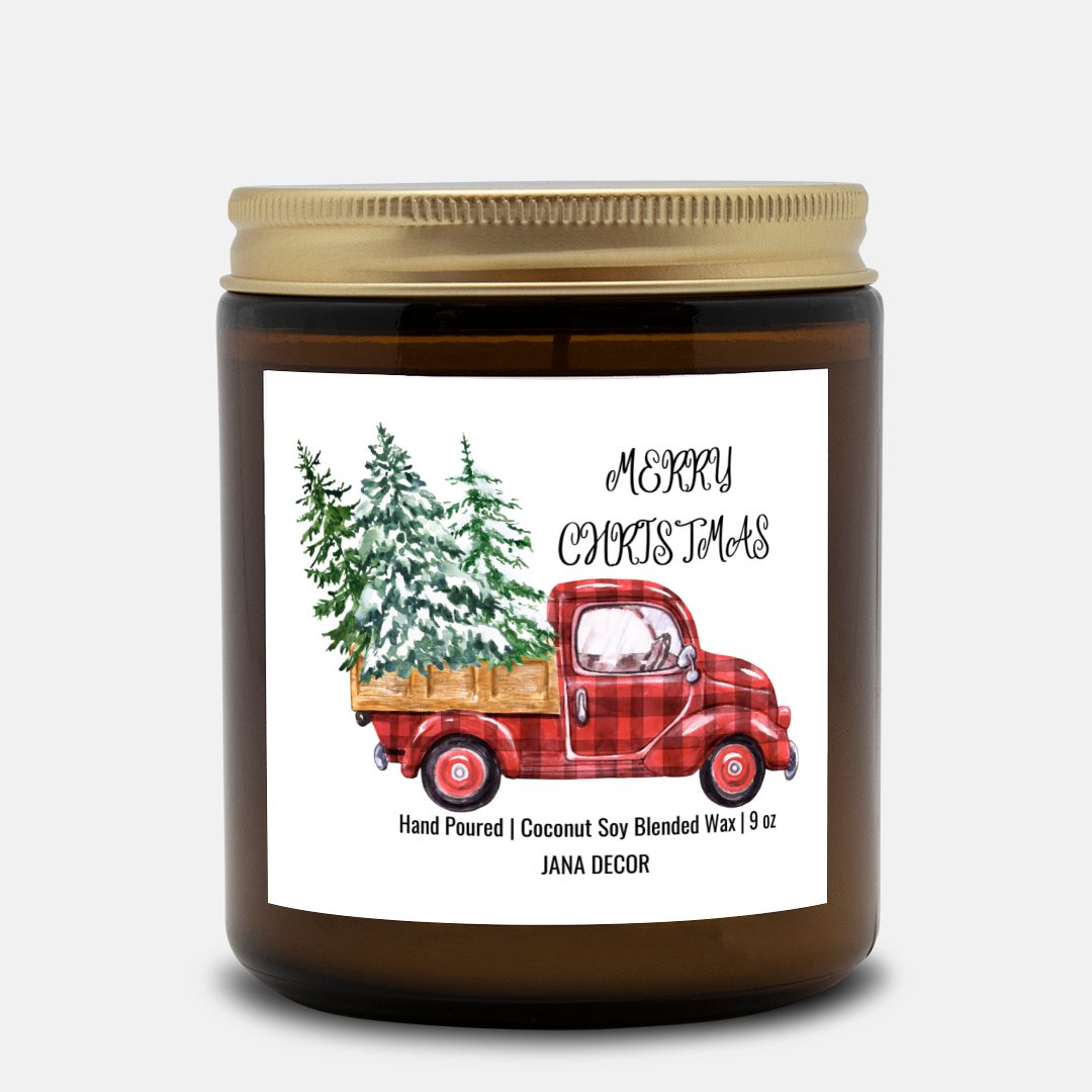 Merry Christmas Candle - Amber Jar 9oz